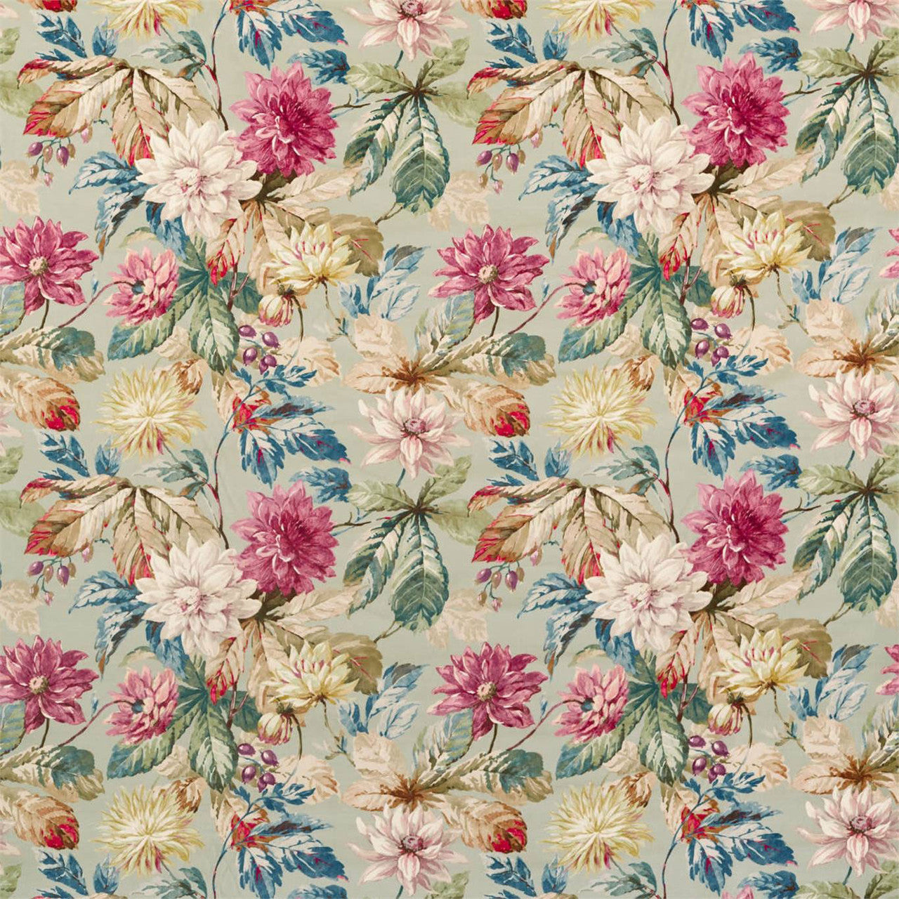 226532 Dahlia and Rosehip Velvets Elysian Mulberry/Grey Fabric by Sanderson