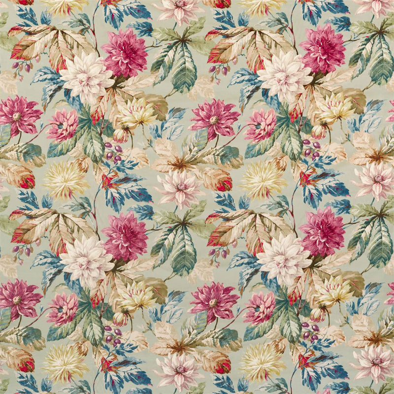 226532 Dahlia and Rosehip Velvets Elysian Mulberry/Grey Fabric by Sanderson