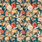 226533 Dahlia and Rosehip Velvets Elysian Teal/Russet Fabric by Sanderson