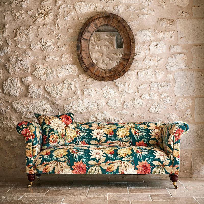 226533 Dahlia and Rosehip Velvets Elysian Teal/Russet Fabric by Sanderson