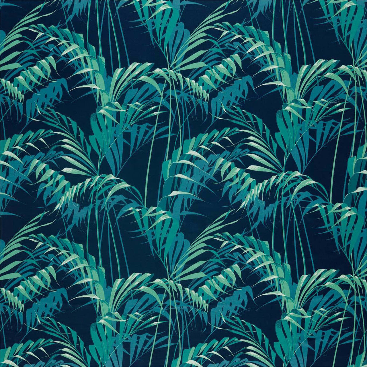 226568 Palm House Glasshouse Ink/Teal Fabric by Sanderson