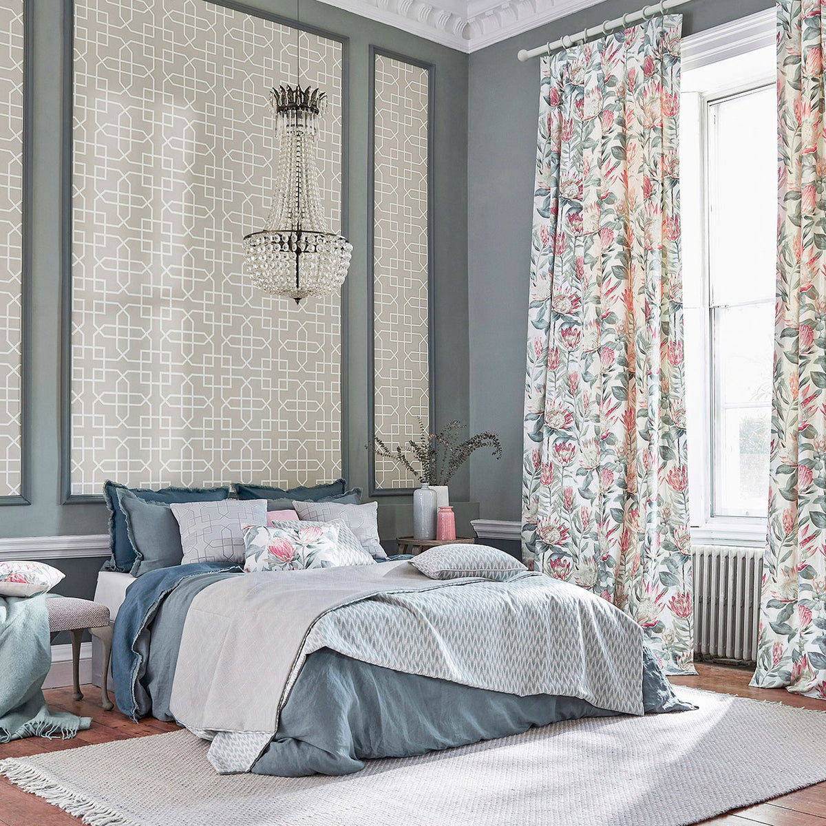 King Protea Glasshouse Orchid/Grey Fabric by Sanderson