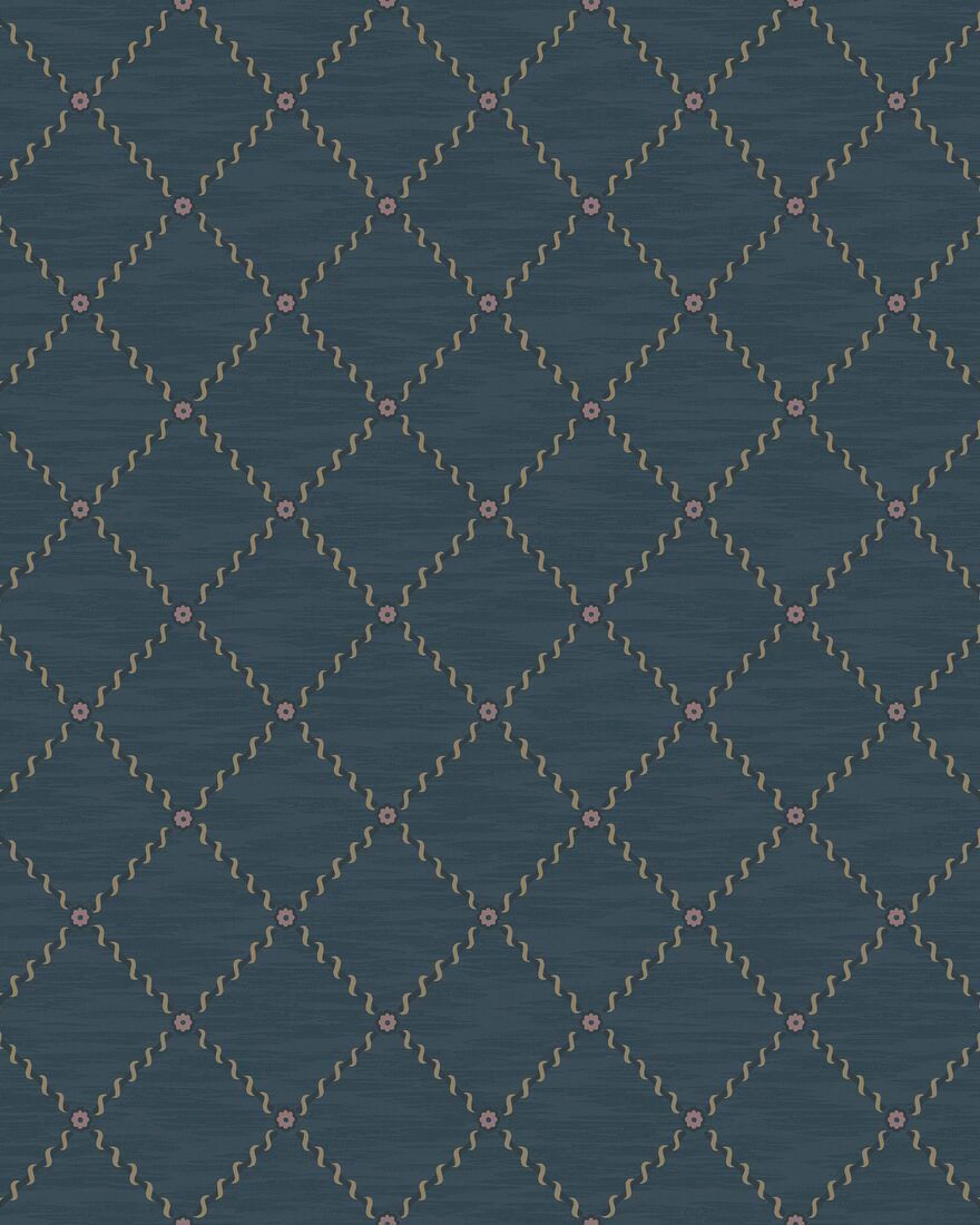 Golden Trellis Blue Treasured Wallpaper by Boråstapeter