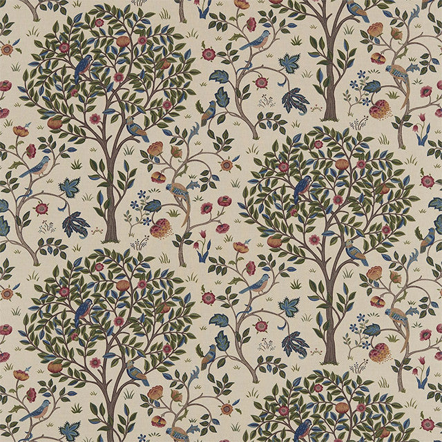 226686 Kelmscott Tree Compilation Woad/Wine Fabric by Morris & Co