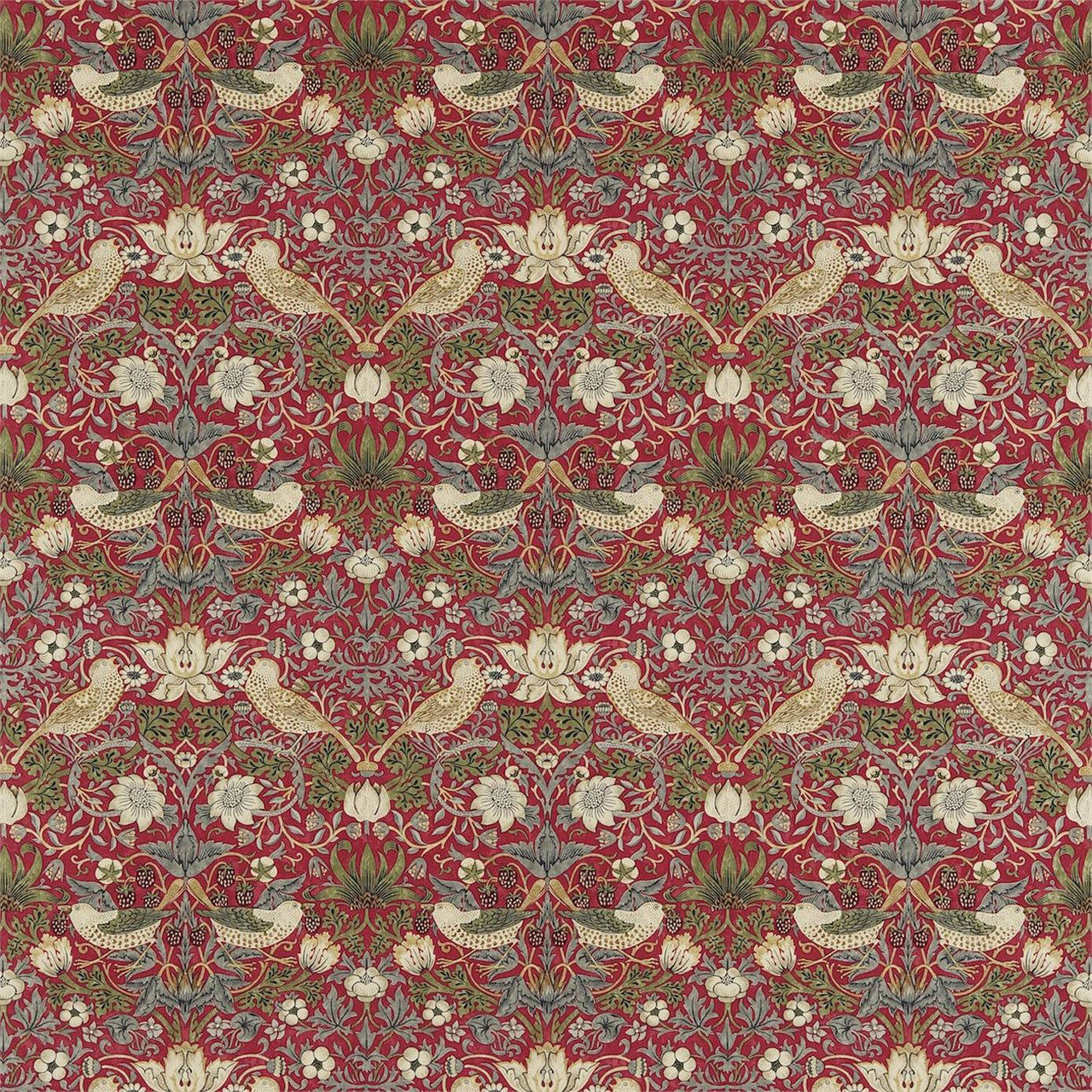 226693 Strawberry Thief Compilation Crimson/Slatel Fabric by Morris & Co