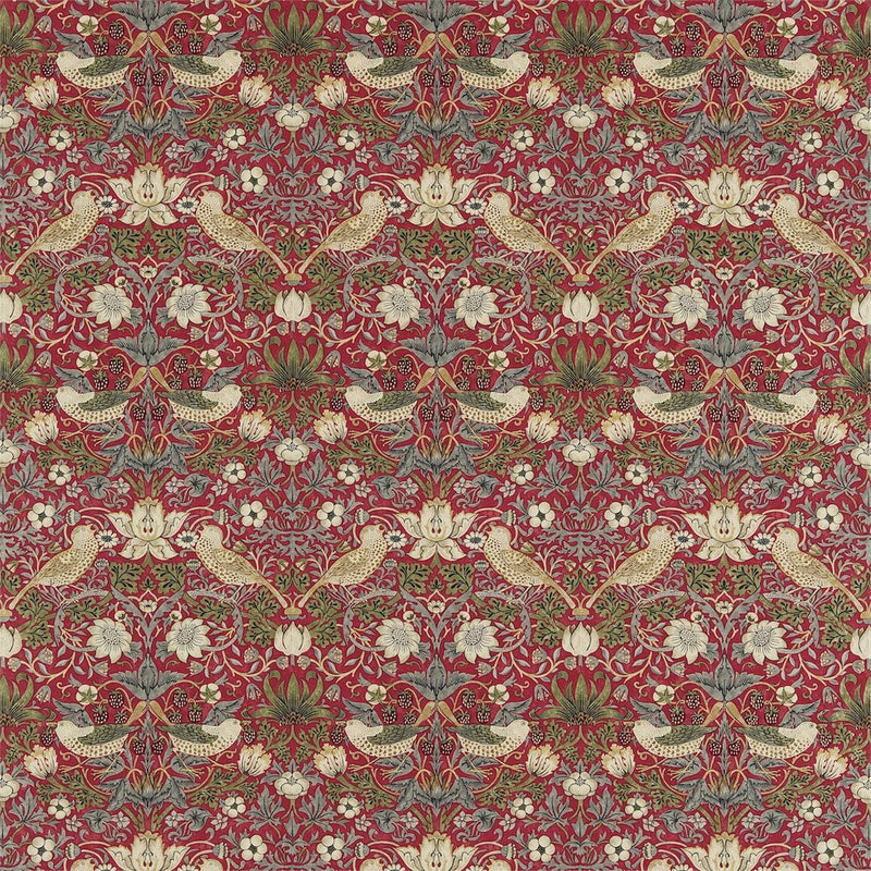 226693 Strawberry Thief Compilation Crimson/Slatel Fabric by Morris & Co