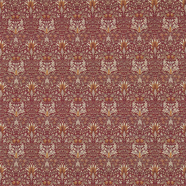 226694 Snakeshead Compilation Claret/Gold Fabric by Morris & Co