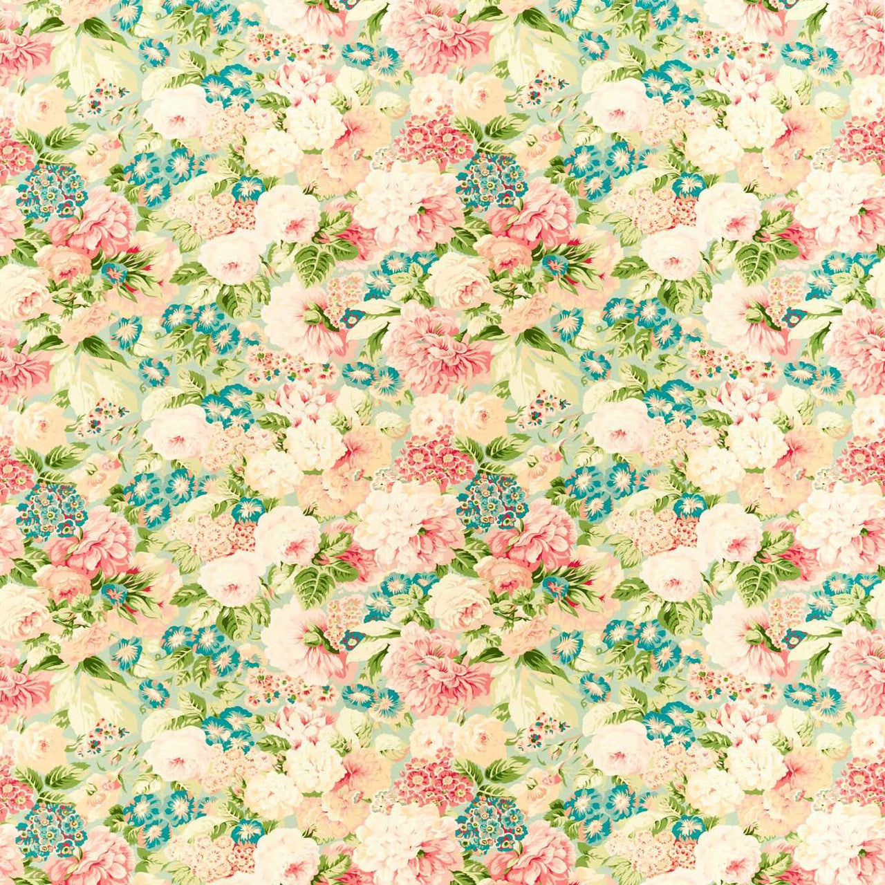 226860 Rose & Peony One Sixty Sage/Coral Fabric by Sanderson