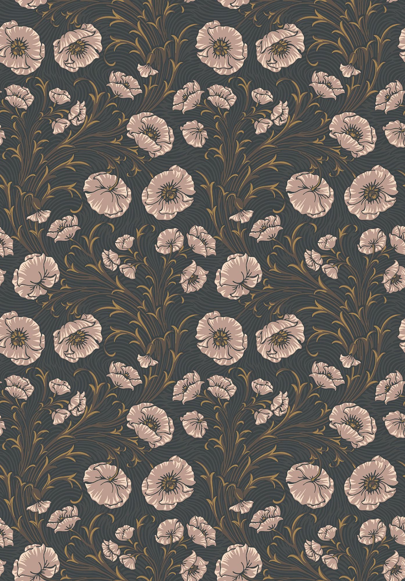 2268 Poppy Flow Black and Purple Wallpaper by Boråstapeter