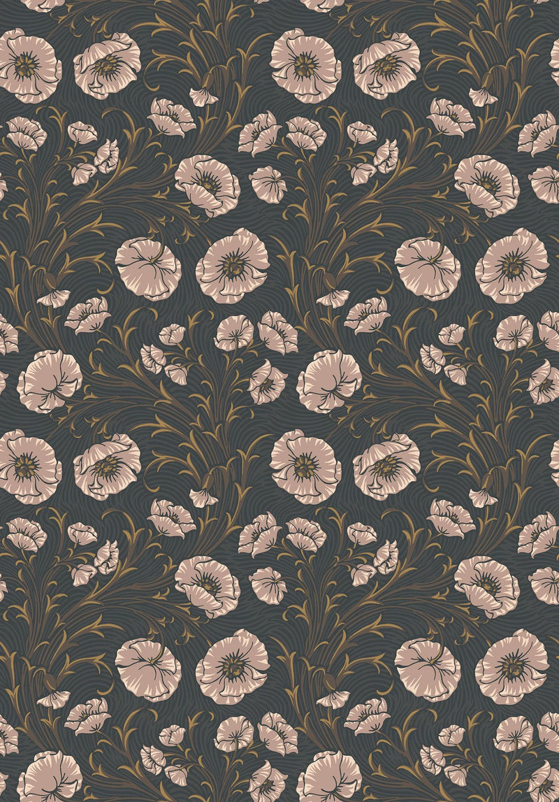 2268 Poppy Flow Black and Purple Wallpaper by Boråstapeter