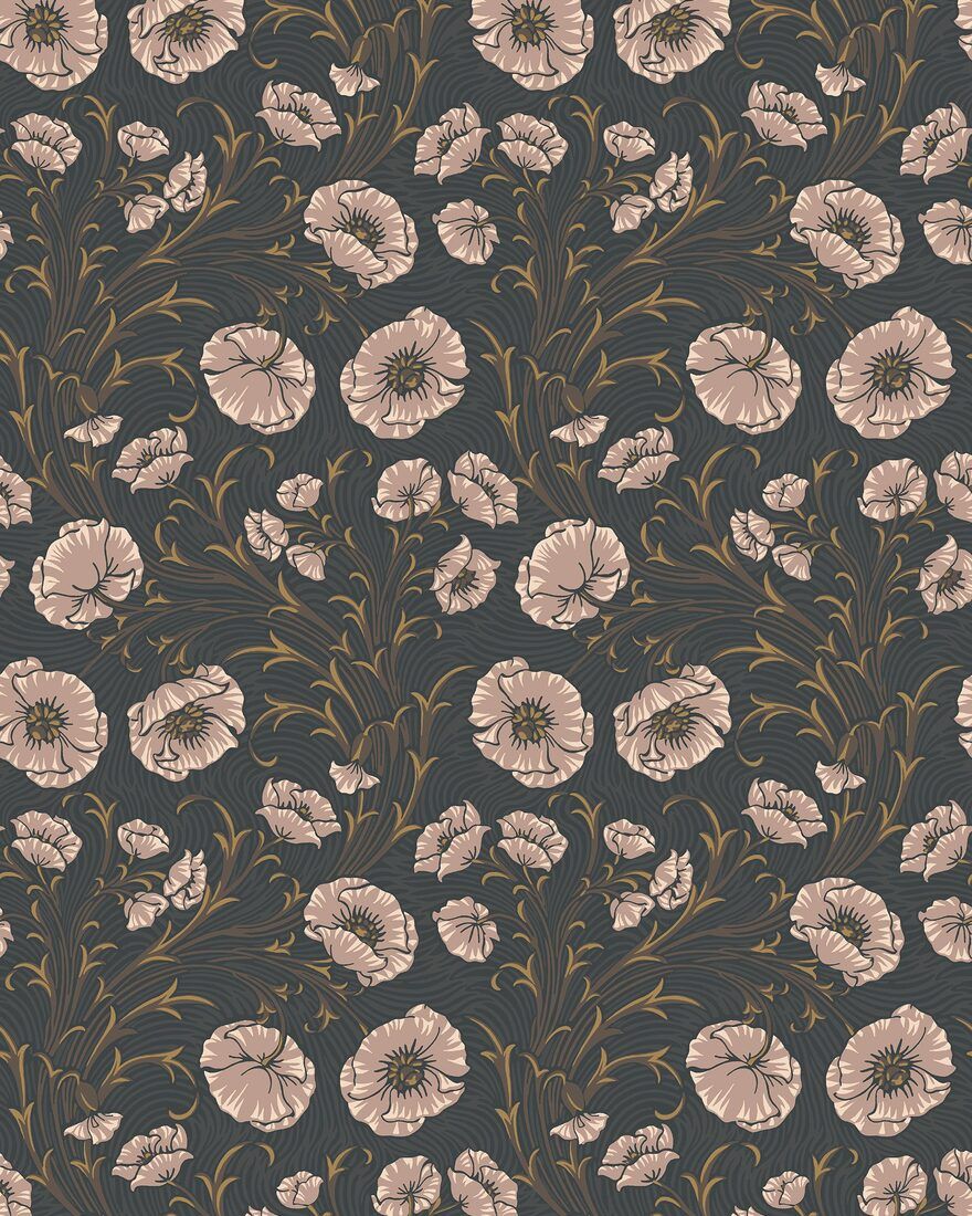 Poppy Flow Black and Purple Treasured Wallpaper by Boråstapeter