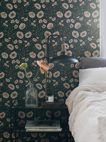 Poppy Flow Black and Purple Treasured Wallpaper by Boråstapeter