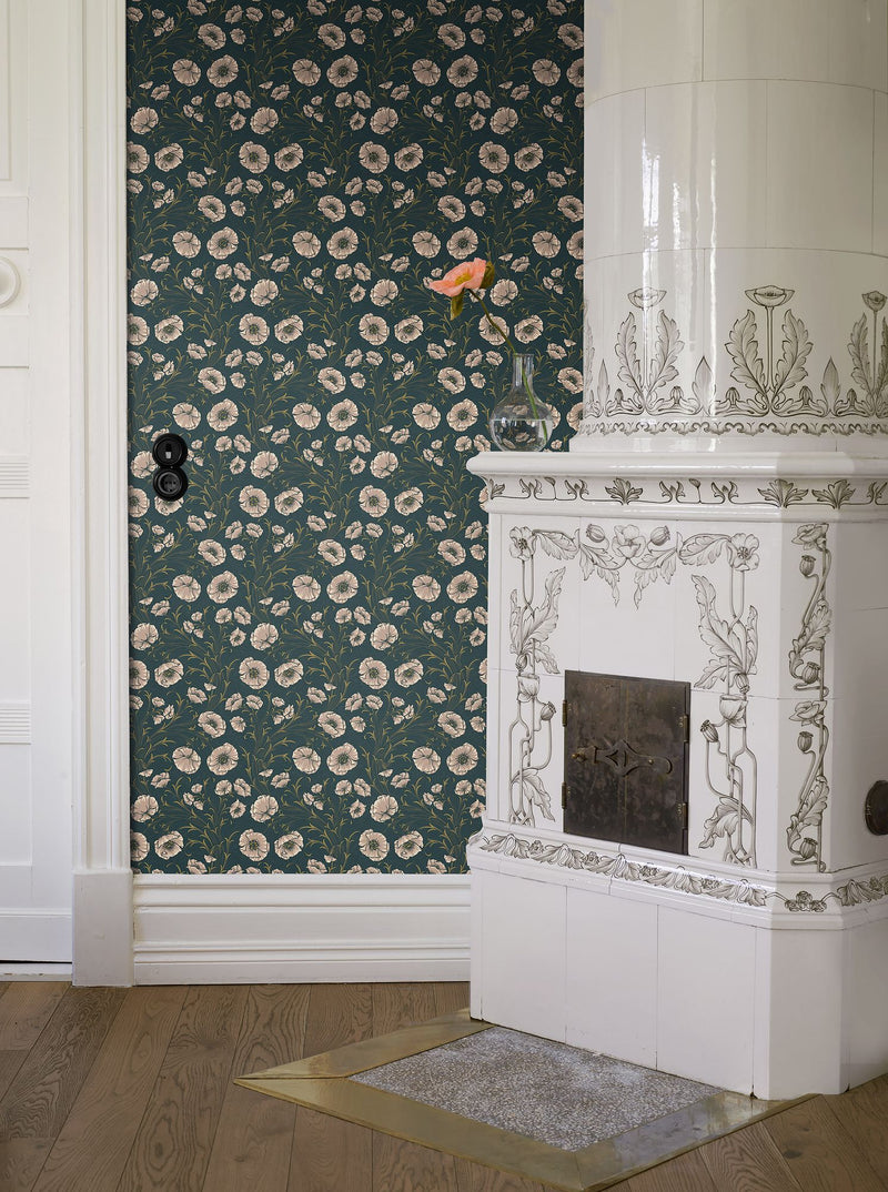 2268 Poppy Flow Black and Purple Wallpaper by Boråstapeter