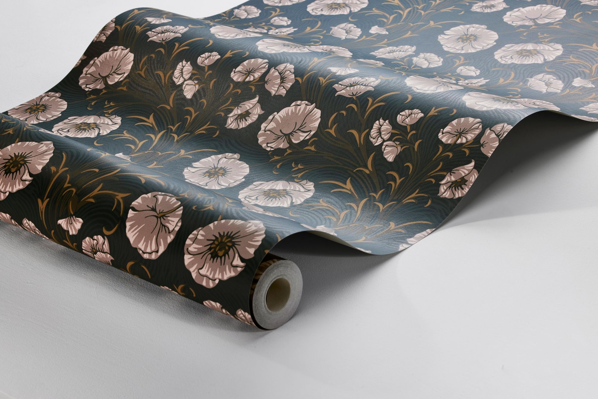 Poppy Flow Black and Purple Treasured Wallpaper by Boråstapeter
