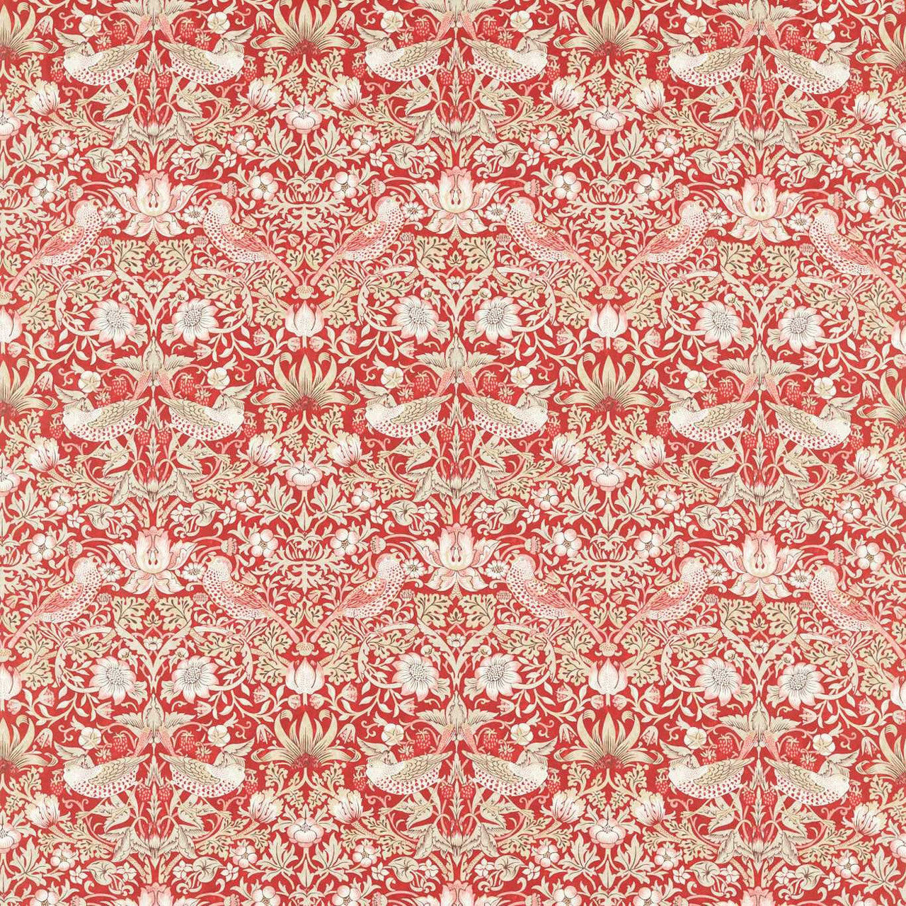 226915 Strawberry Thief Simply Morris Indian Red Fabric by Morris & Co