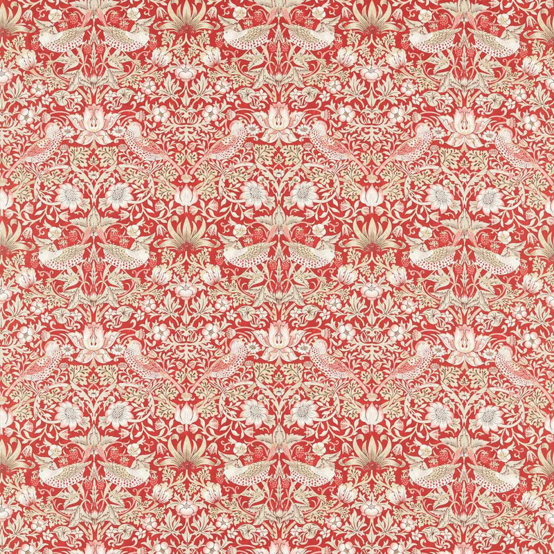 226915 Strawberry Thief Simply Morris Indian Red Fabric by Morris & Co