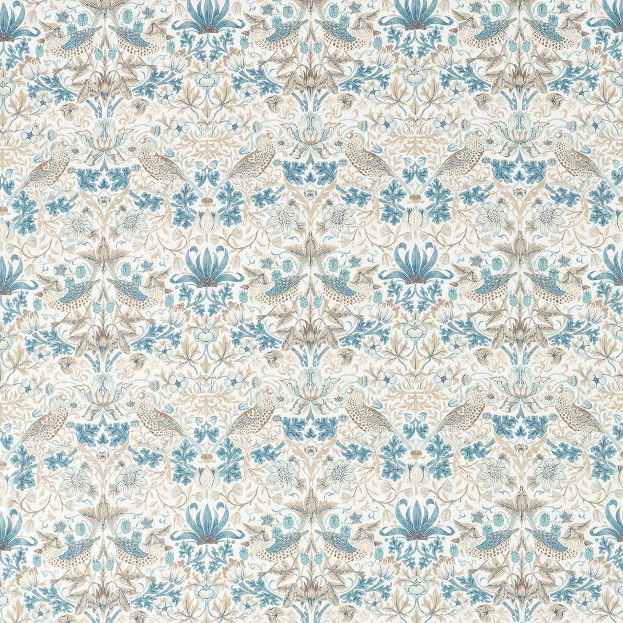 226917 Strawberry Thief Simply Morris Slate/Vellum Fabric by Morris & Co