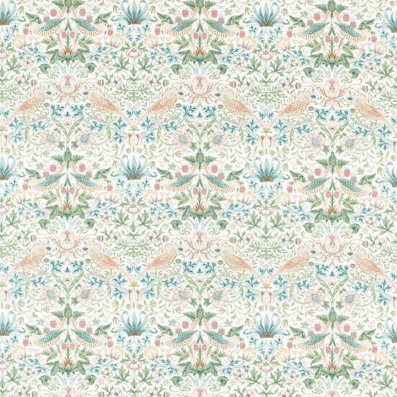 226918 Strawberry Thief Simply Morris Cochineal/Willow Fabric by Morris & Co