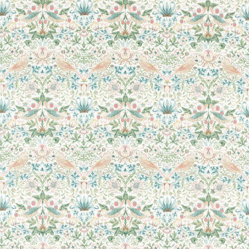 226918 Strawberry Thief Simply Morris Cochineal/Willow Fabric by Morris & Co