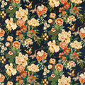 Emperor Peony Water Garden Midnight/Apricot Fabric by Sanderson