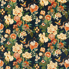 226961 Emperor Peony Water Garden Midnight/Apricot Fabric by Sanderson