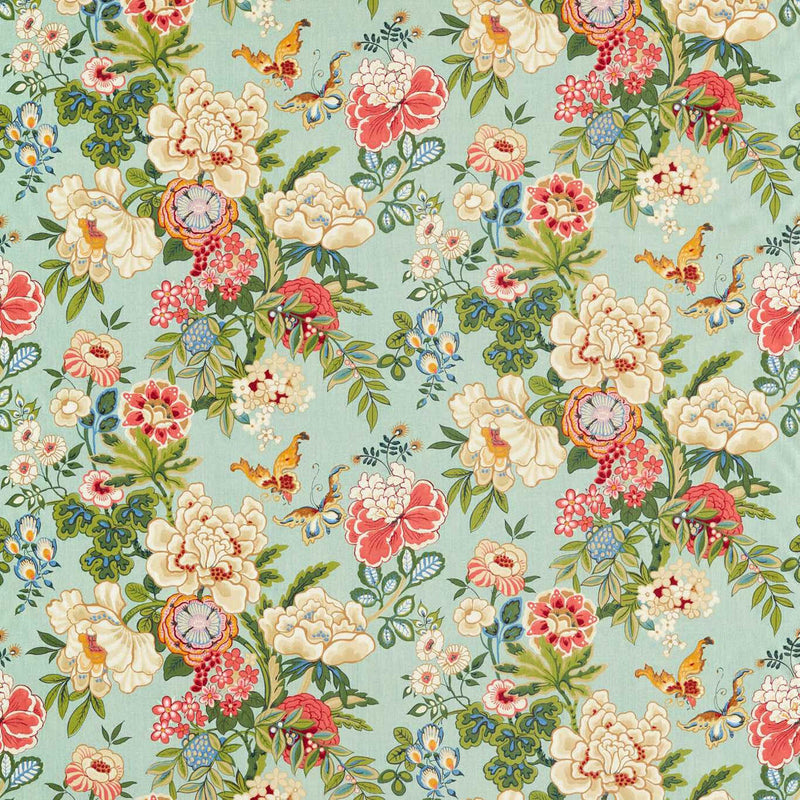 226963 Emperor Peony Water Garden Jade/Apricot Fabric by Sanderson