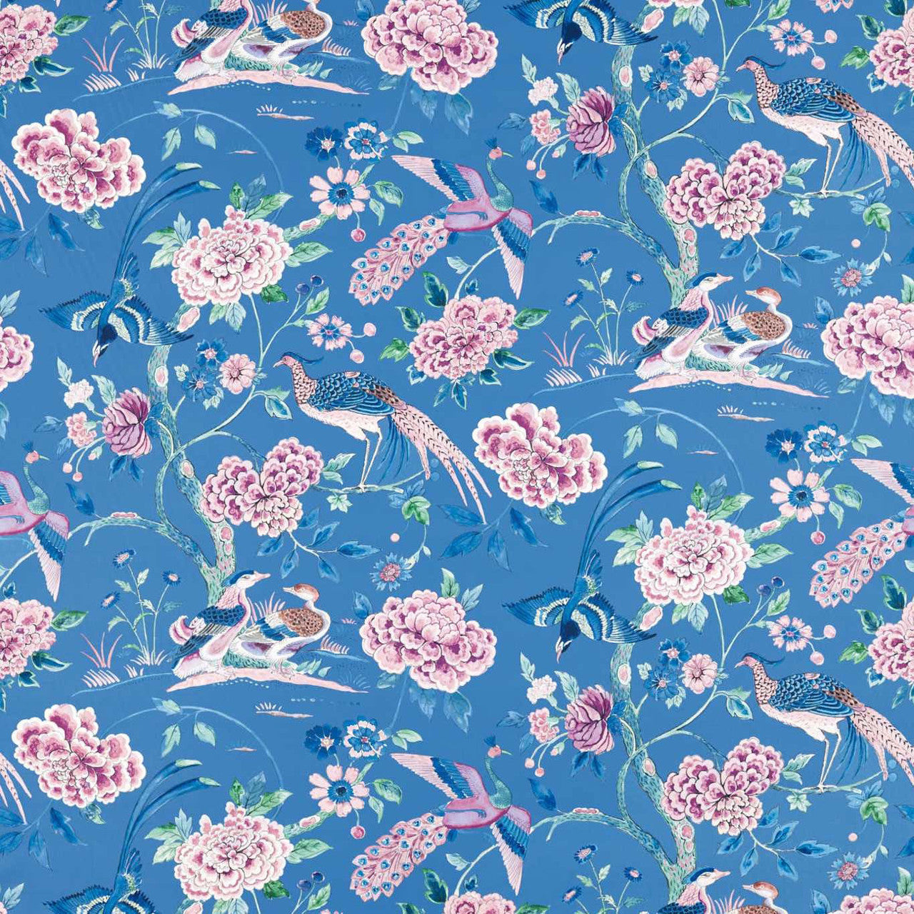 226972 Indienne Peacock Water Garden Blueberry Fabric by Sanderson