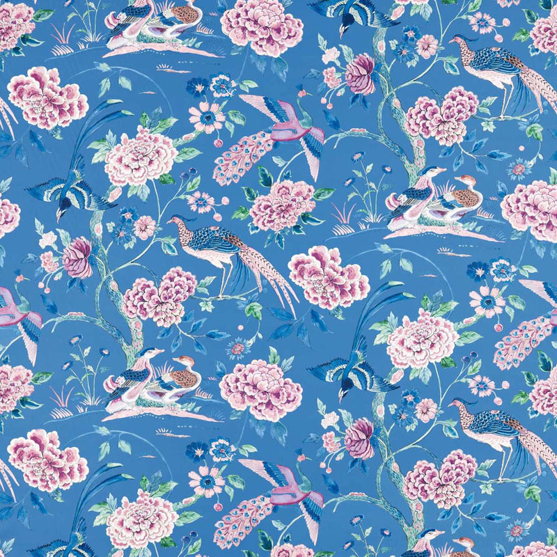 226972 Indienne Peacock Water Garden Blueberry Fabric by Sanderson