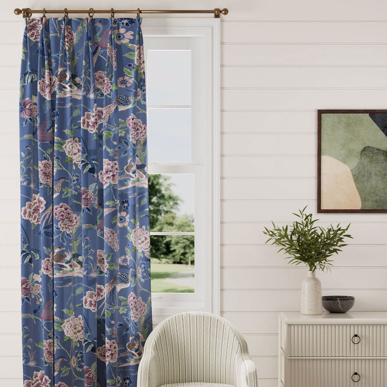 226972 Indienne Peacock Water Garden Blueberry Fabric by Sanderson