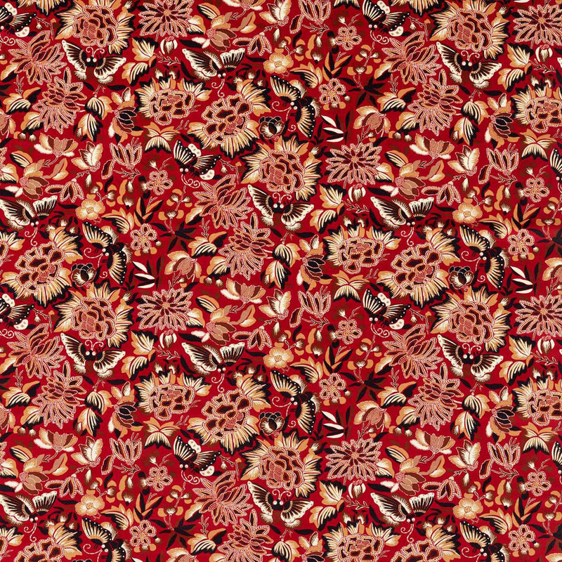 226974 Amara Butterfly Water Garden Cinnabar/Ink Black Fabric by Sanderson