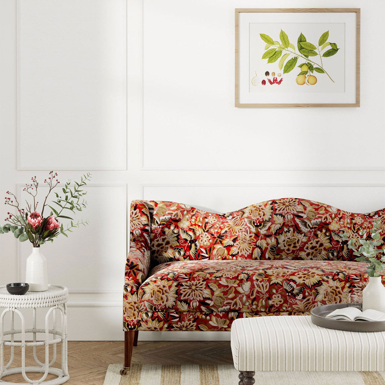 226974 Amara Butterfly Water Garden Cinnabar/Ink Black Fabric by Sanderson