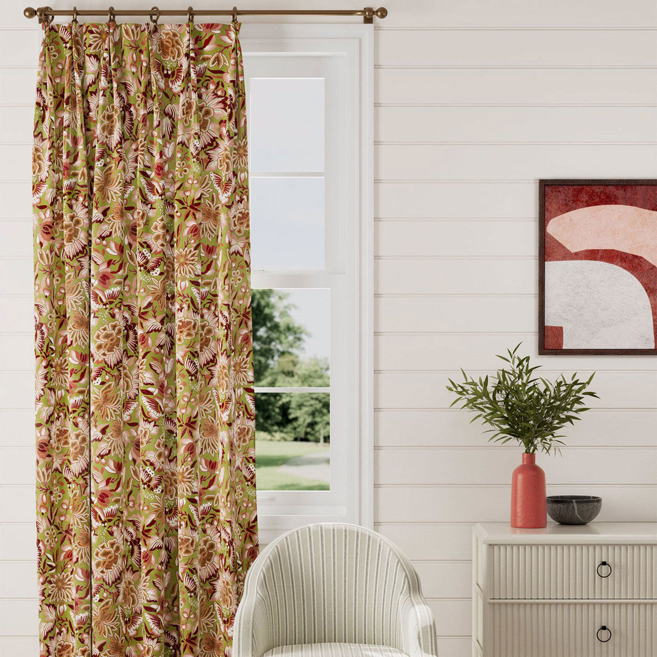 226975 Amara Butterfly Water Garden Olive /Lotus Pink Fabric by Sanderson