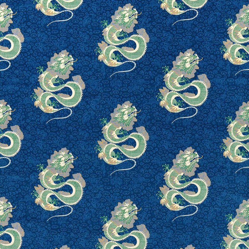 226976 Water Dragon Garden Emperor Blue/Emerald Fabric by Sanderson