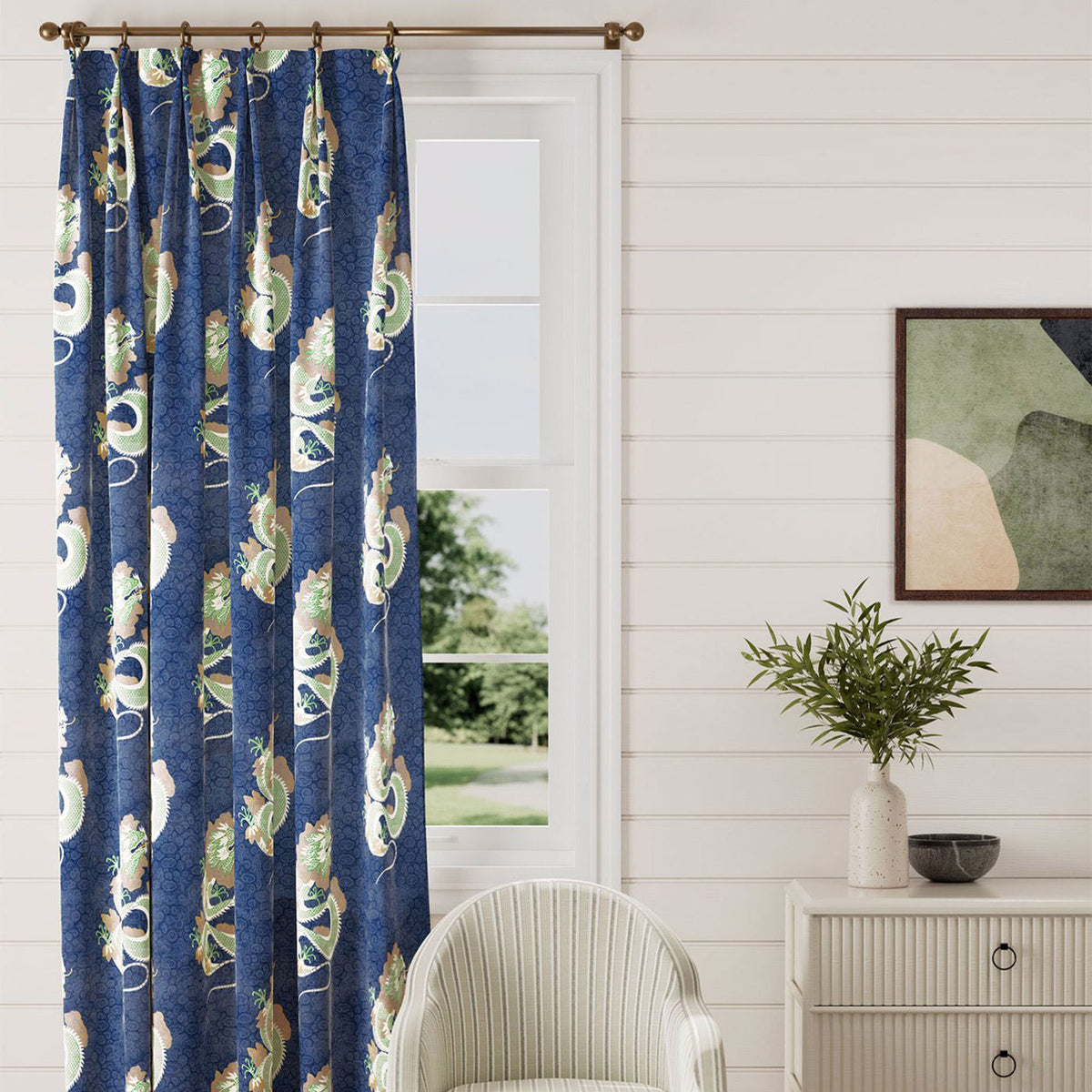 Water Dragon Garden Emperor Blue/Emerald Fabric by Sanderson