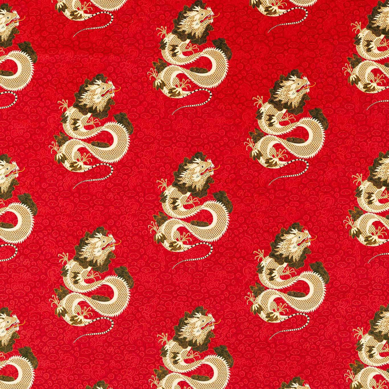 226977 Water Dragon Garden Cinnabar Red Fabric by Sanderson