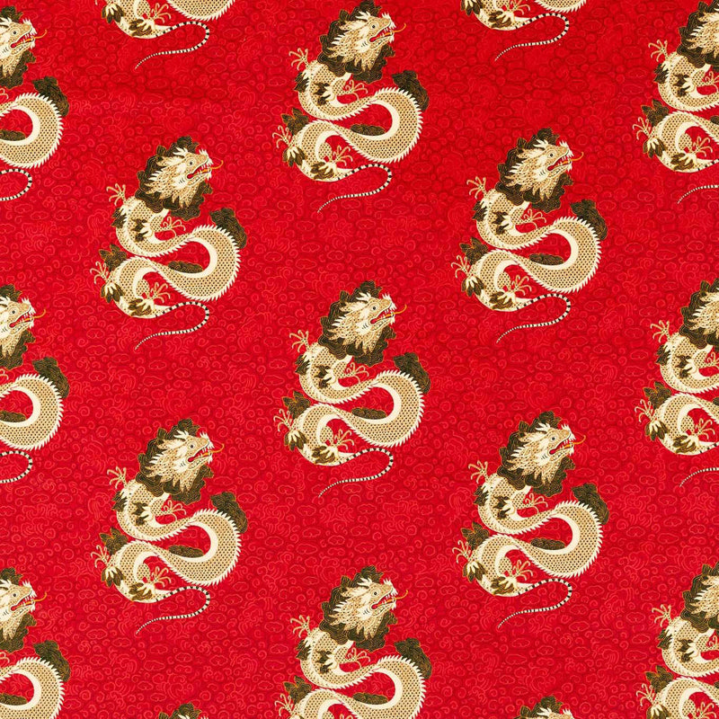 226977 Water Dragon Garden Cinnabar Red Fabric by Sanderson