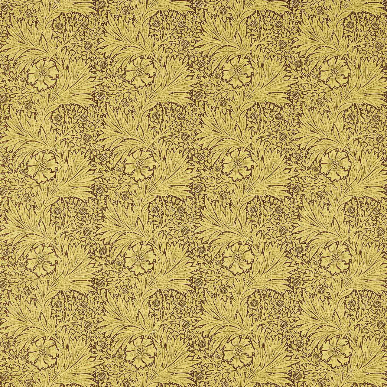 226983 Marigold Cornubia Summer Yellow/Chocolate Fabric by Morris & Co