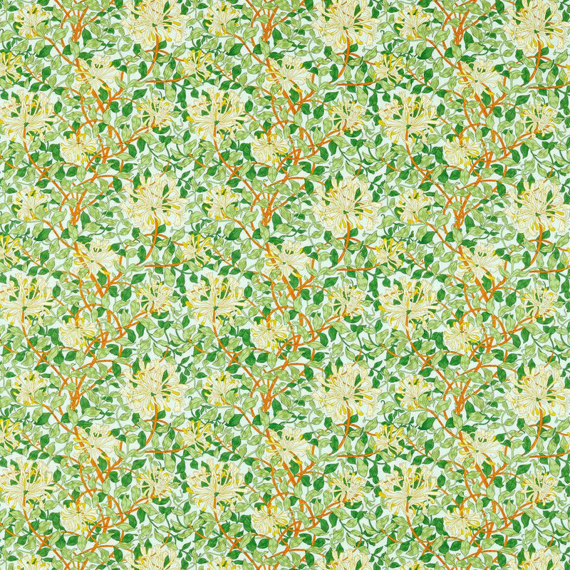 226985 Honeysuckle Cornubia Sky/Burnt Orange Fabric by Morris & Co