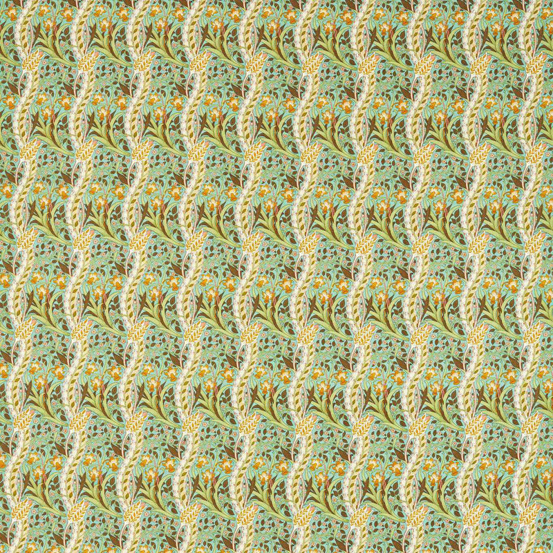 226993 Daffodil Cornubia Cove Blue/Chocolate Fabric by Morris & Co