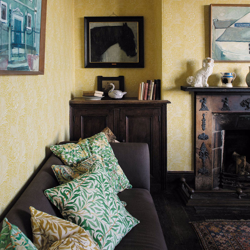 226993 Daffodil Cornubia Cove Blue/Chocolate Fabric by Morris & Co