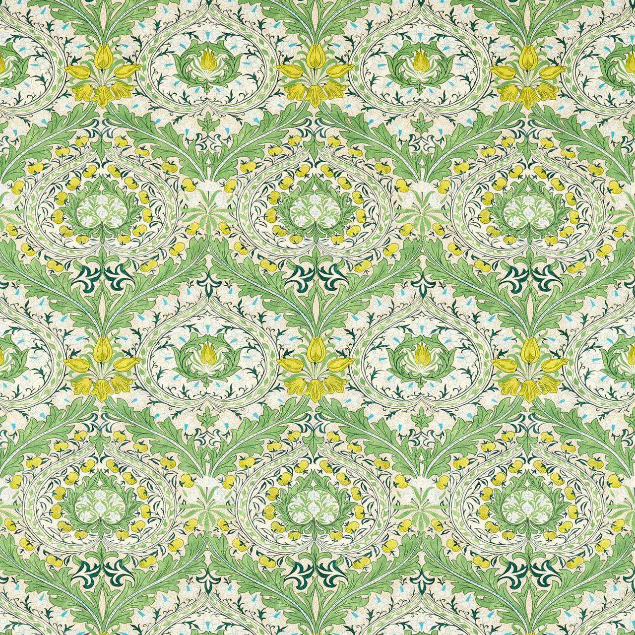 226995 Merton Cornubia Leaf Green/Sky Fabric by Morris & Co