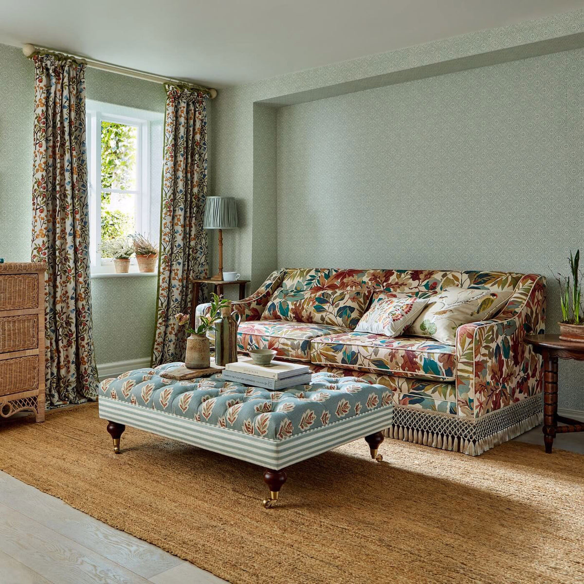 Sessile Leaf Pinetum Prints Blue Clay Fabric by Sanderson