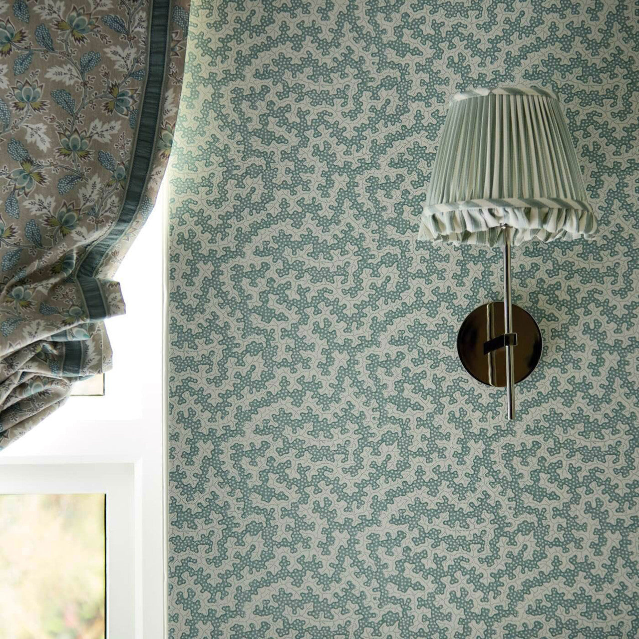 227091 Pinetum Stripe Pinetum Prints Blue Clay Fabric by Sanderson