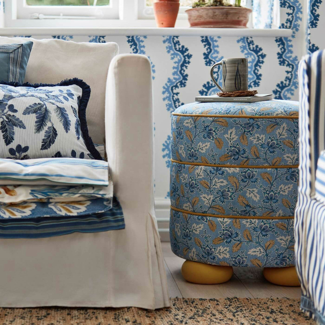 227095 Dallimore Pinetum Prints Indigo/Multi Fabric by Sanderson