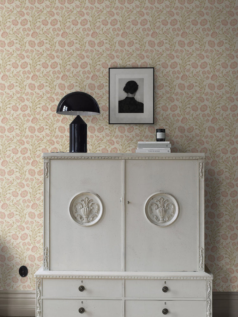 2270 Poppy Flow Pink and Beige Wallpaper by Boråstapeter