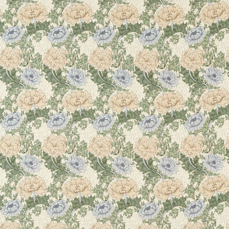 227101 Chrysanthemum Outdoor-Performance Mineral/Cream Fabric by Morris & Co