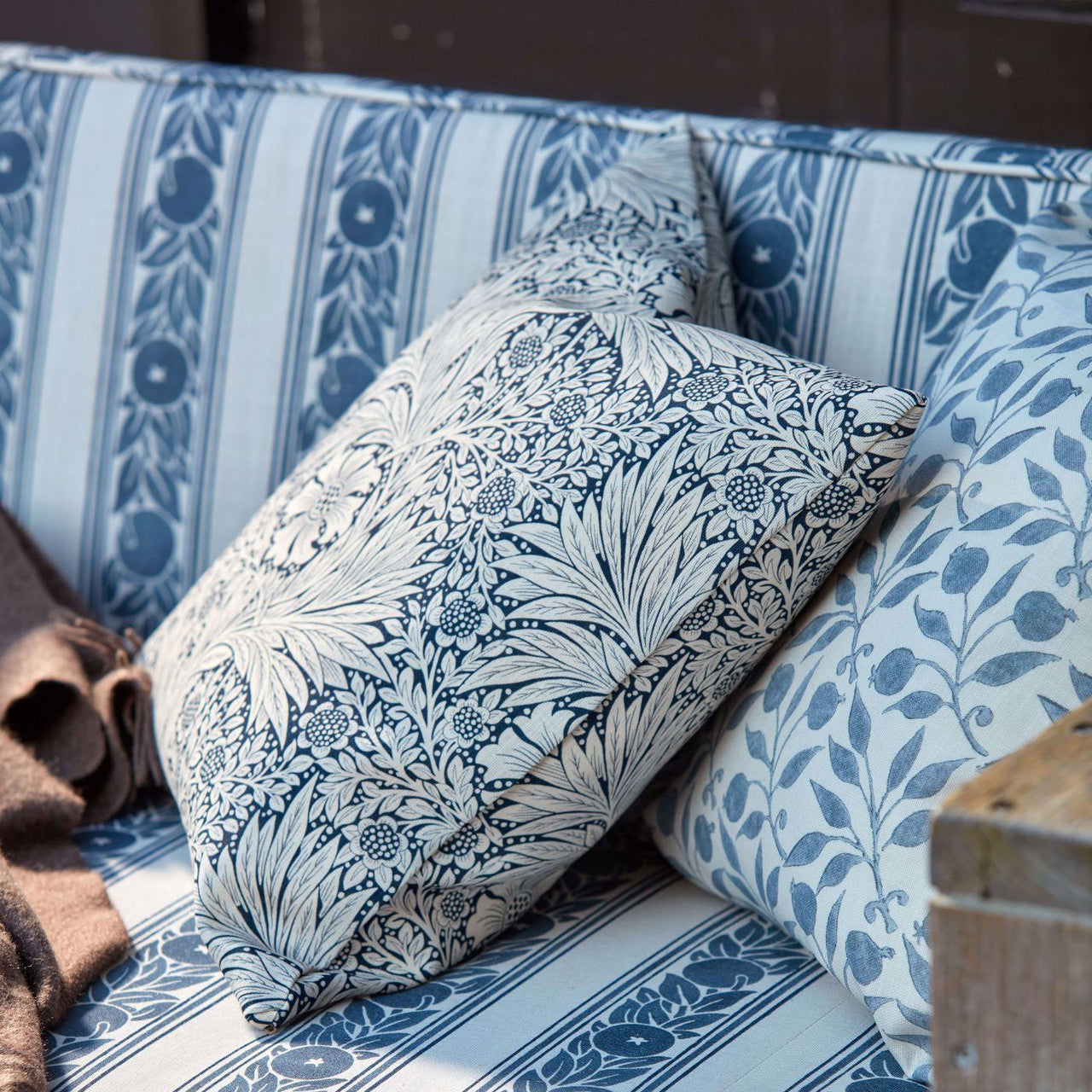 227105 Marigold Outdoor-Performance Indigo Fabric by Morris & Co