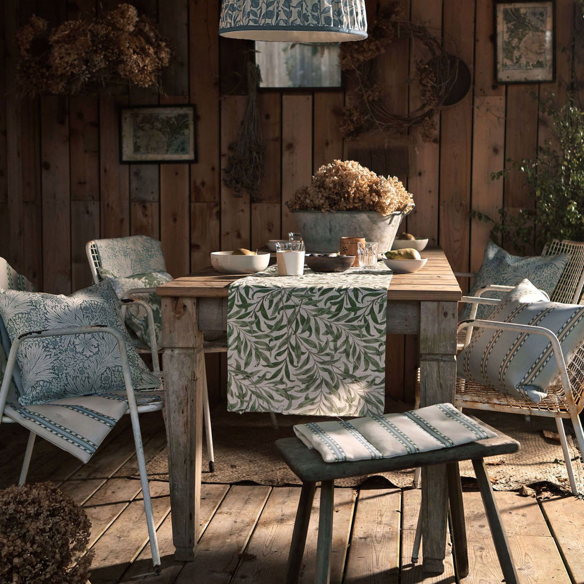 Holland Park Stripe Outdoor-Performance Slate/Linen Fabric by Morris & Co