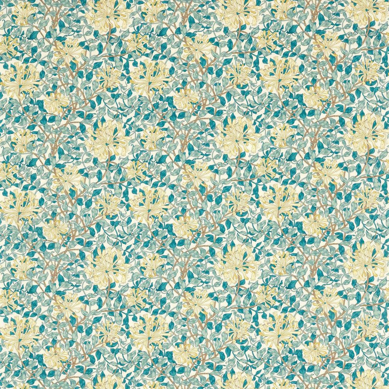 227123 Honeysuckle Outdoor-Performance Teal/Soft Lemon Fabric by Morris & Co