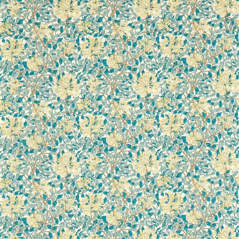 227123 Honeysuckle Outdoor-Performance Teal/Soft Lemon Fabric by Morris & Co